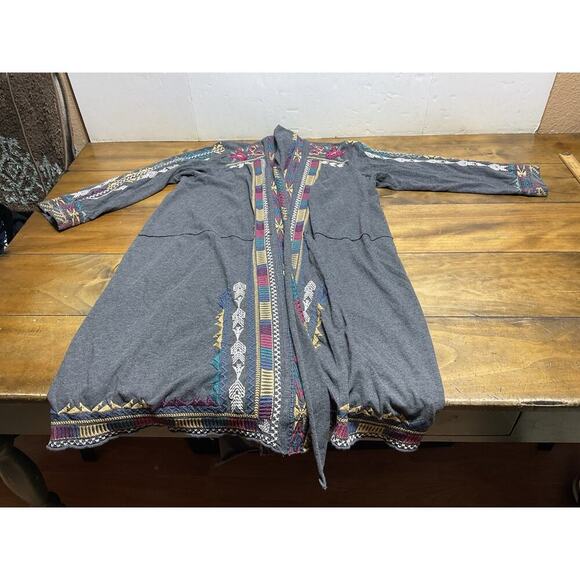 Johnny Was Sweater Womens L Duster Open Embroidered Cardigan Floral Southwestern - Picture 2 of 10